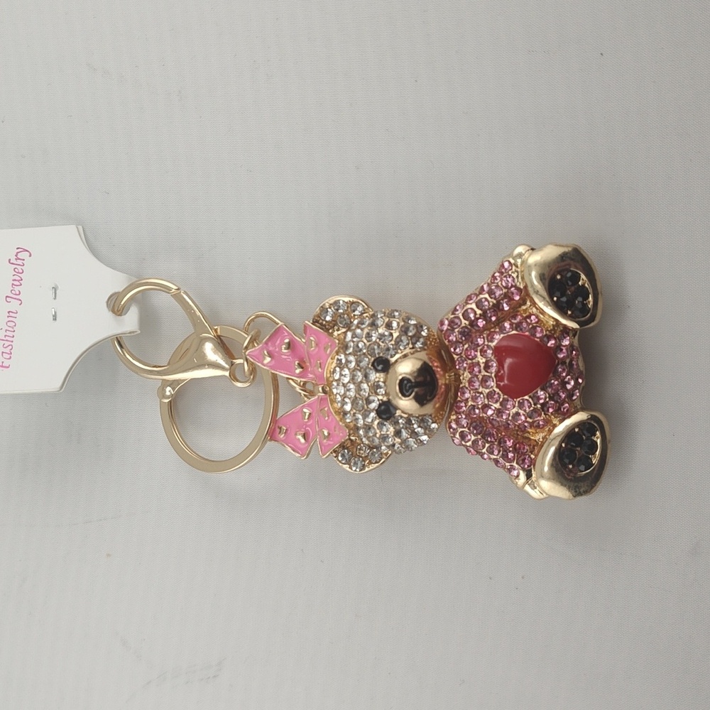 Fashion Jewelry Pink and Gold Bear Key Holder